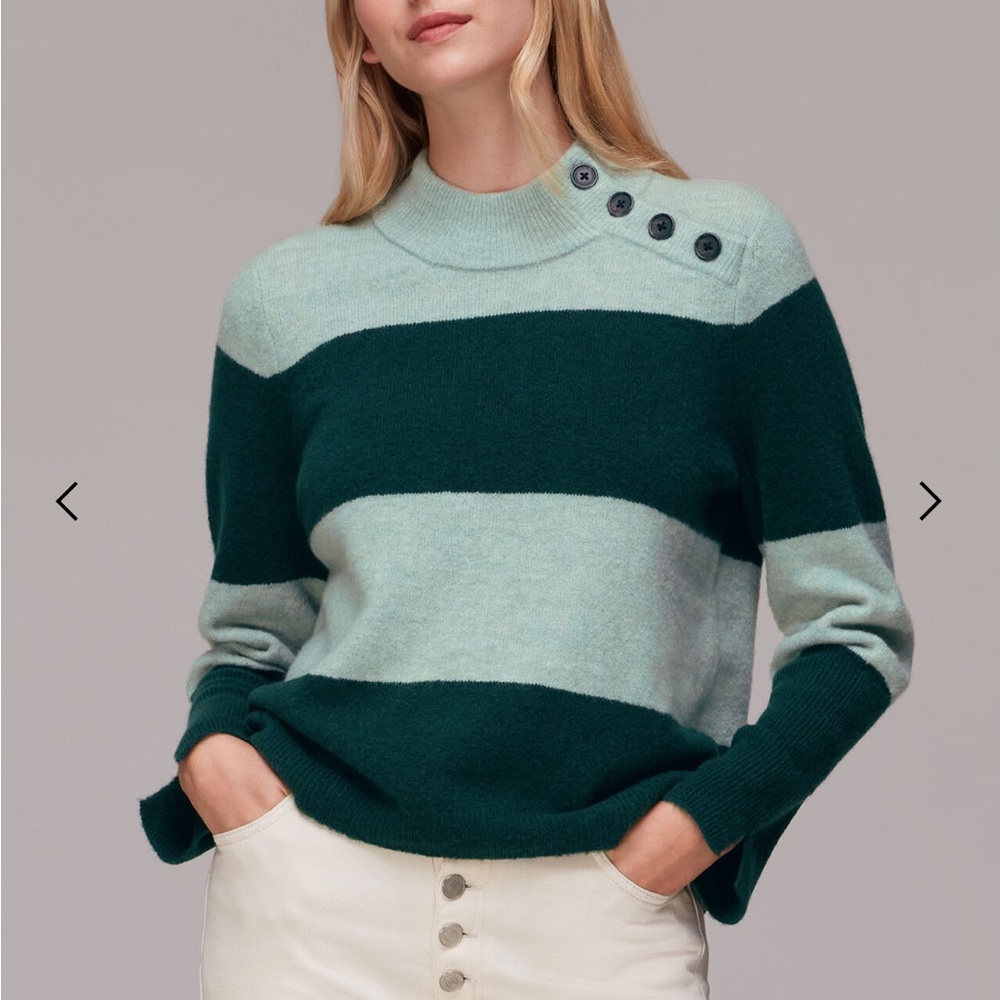 NWT Whistles Stripe Button Neck green multi Jumper size large
